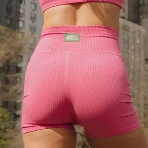 Daily Drills Ribbed Shortie Shorts in Pink